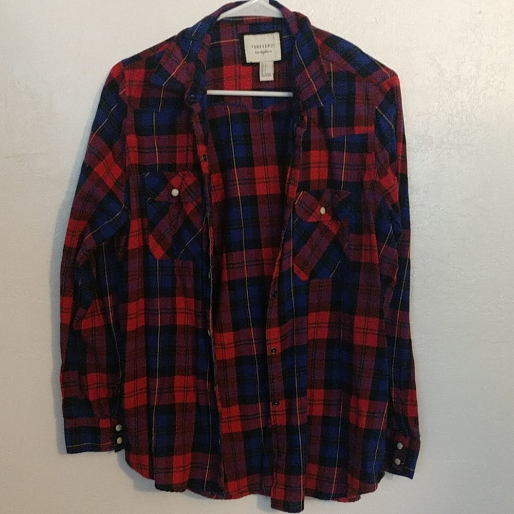Flannel long-sleeve button-up shirt